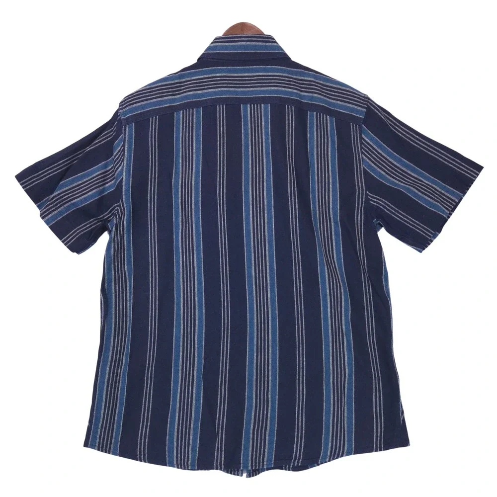 Banana Republic Button Up Shirt Mens S Navy Blue Striped Short Sleeve Preppy
